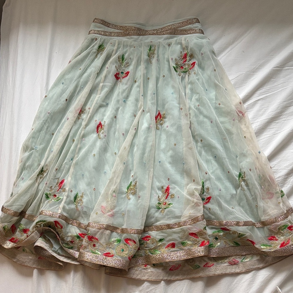 Free People Floral Embroidered A-Line Skirt - Cream and Red